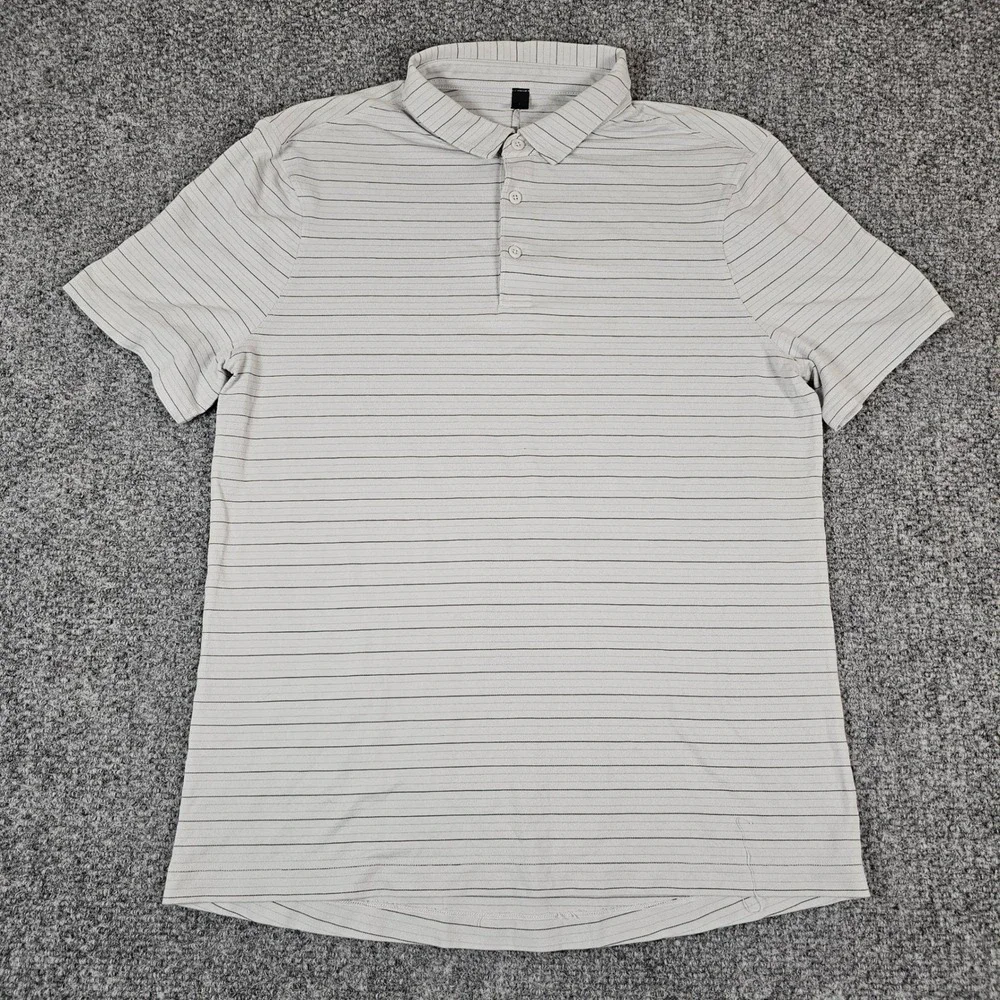 Lululemon Mens Evolution Polo Shirt L Gray Striped Short Sleeve Golf Athletic‎ - Picture 2 of 8